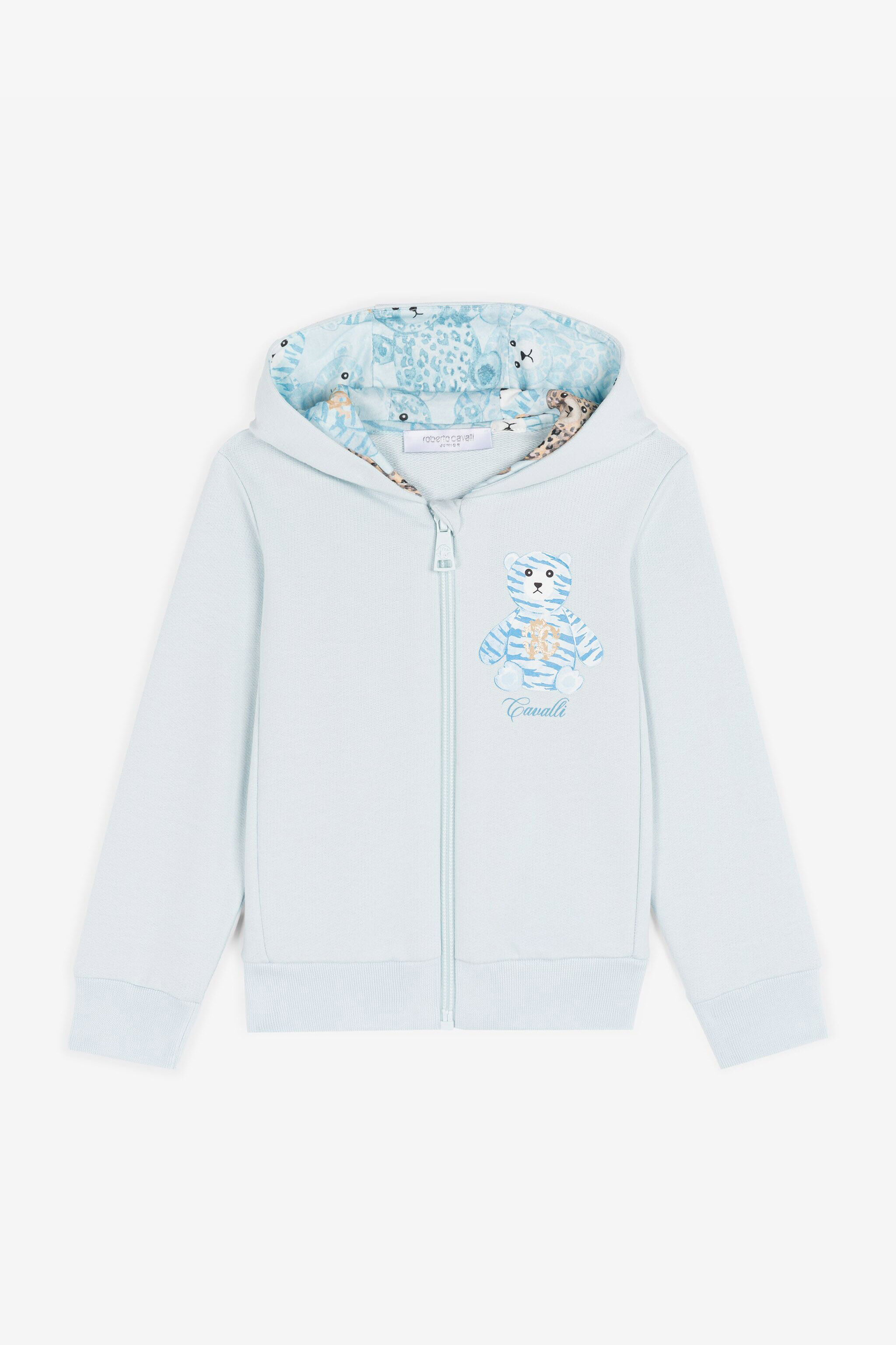 JU Felpa con zip e stampa Teddy Bear Azzurro RJT907-CF050