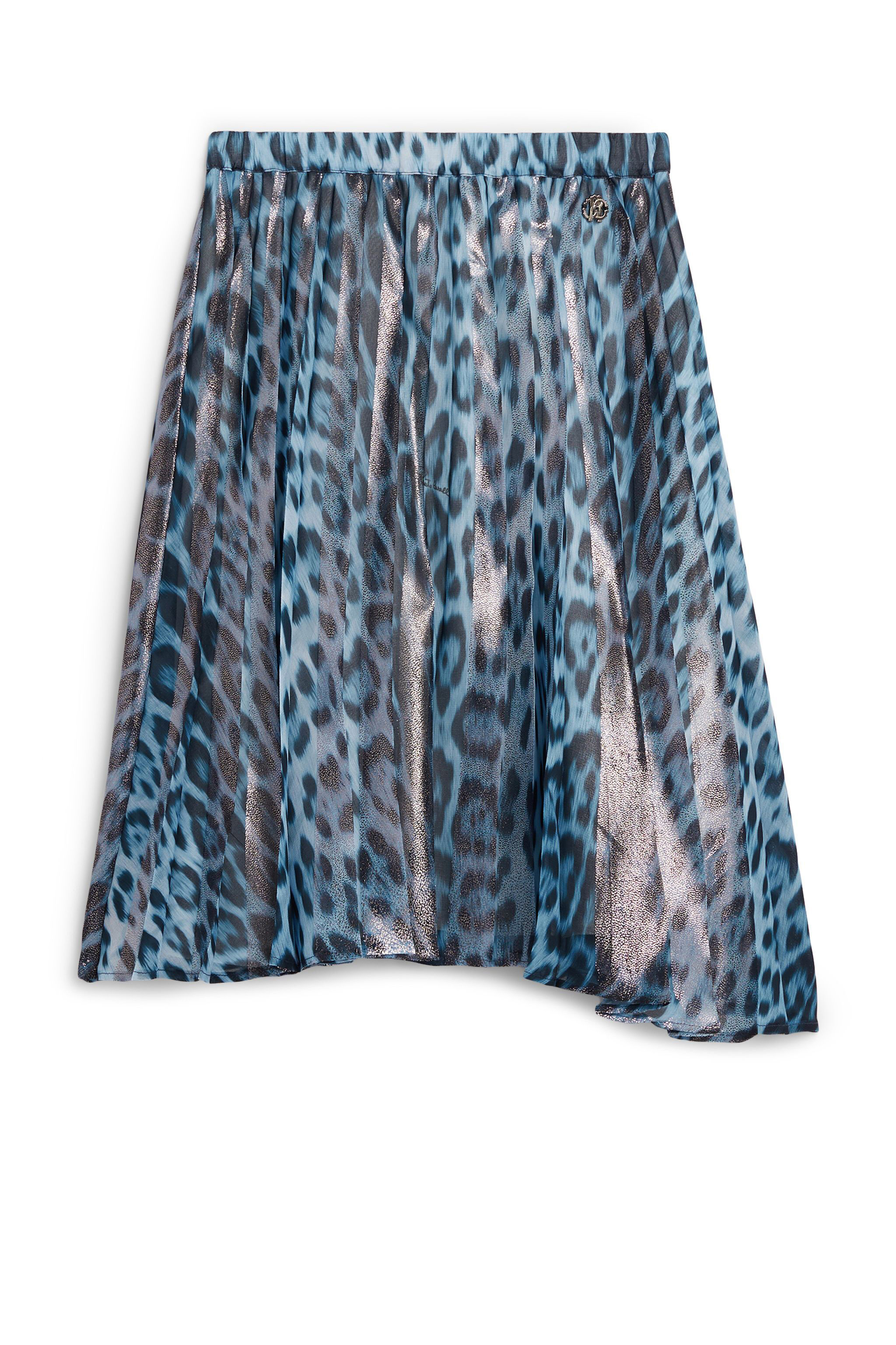 JU Jaguar print pleated foil skirt LIGHT BLUE/BLACK JJT304-HBS73