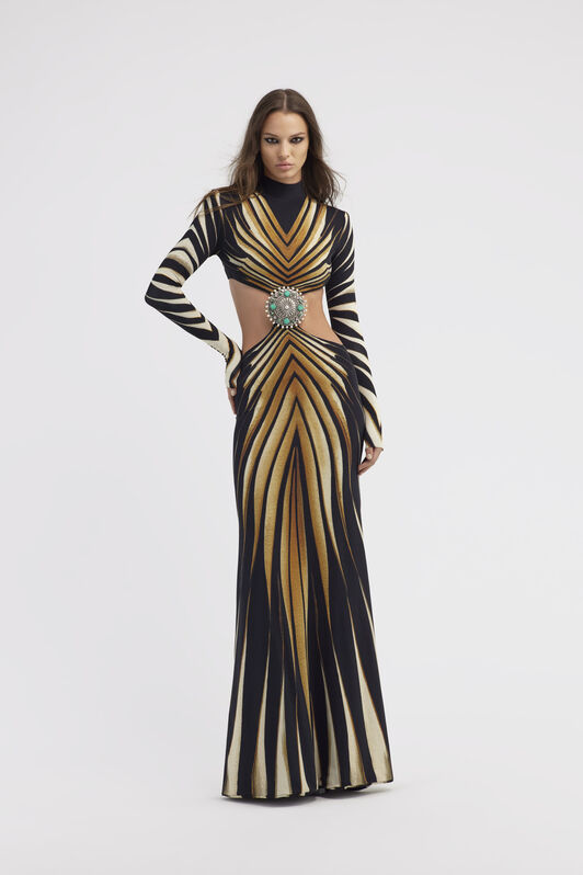 RC Cut-out knit dress with Ray of Gold print Gold RWT103-LNI12