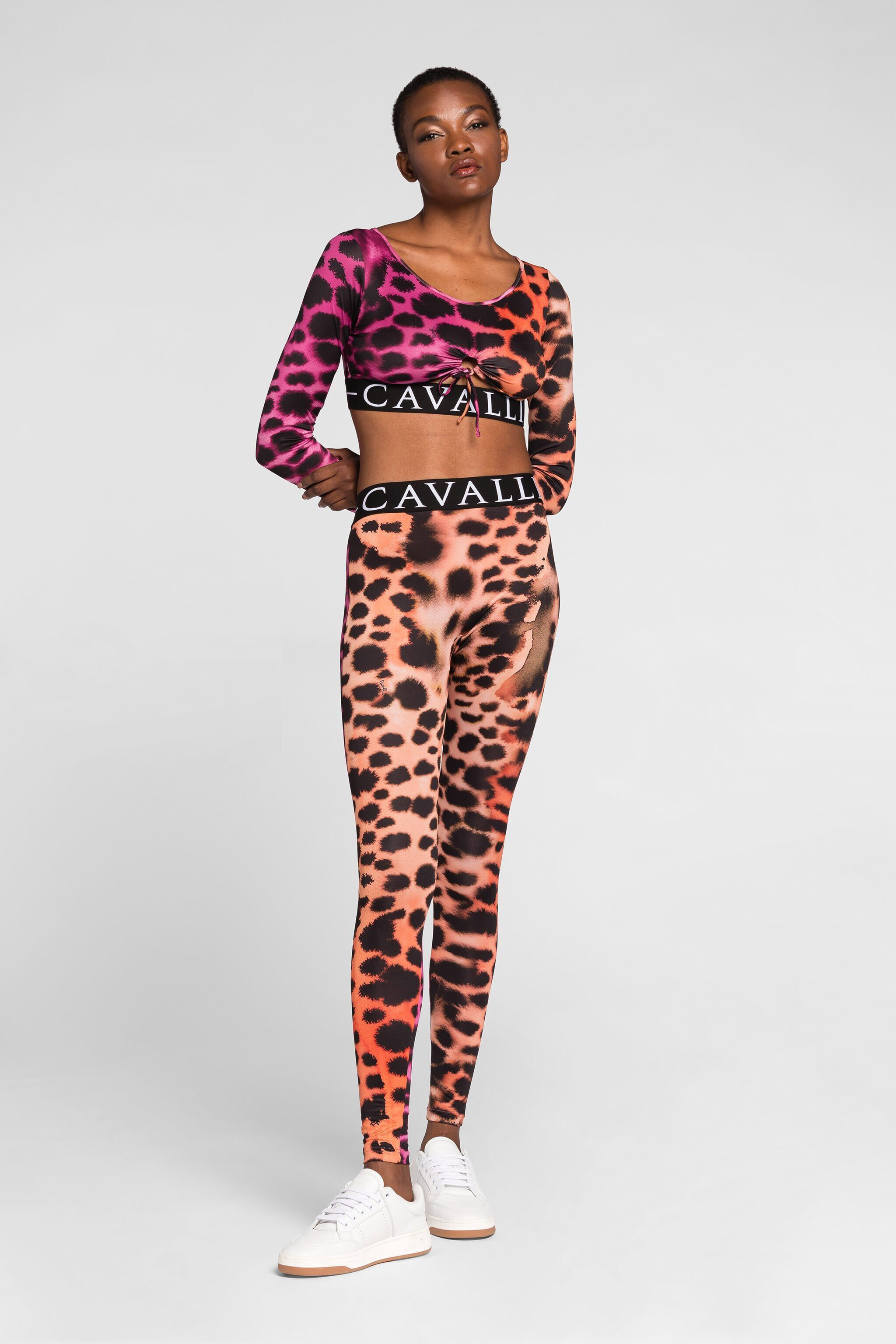 RC Animal-print cut-out cropped top Fuchsia QKT60J-LNF49