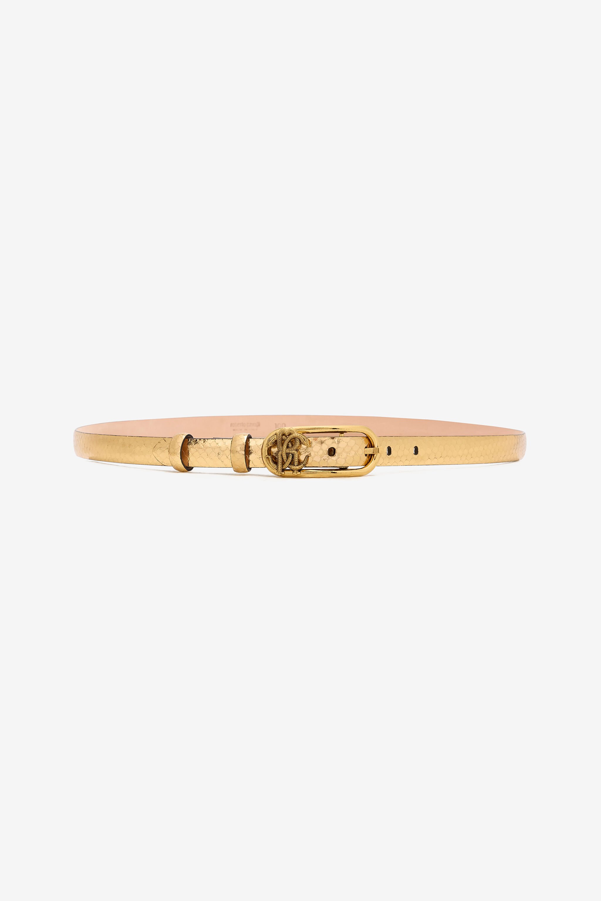 RC Snake-Print Laminated Leather Belt Gold SKC005-PZ579