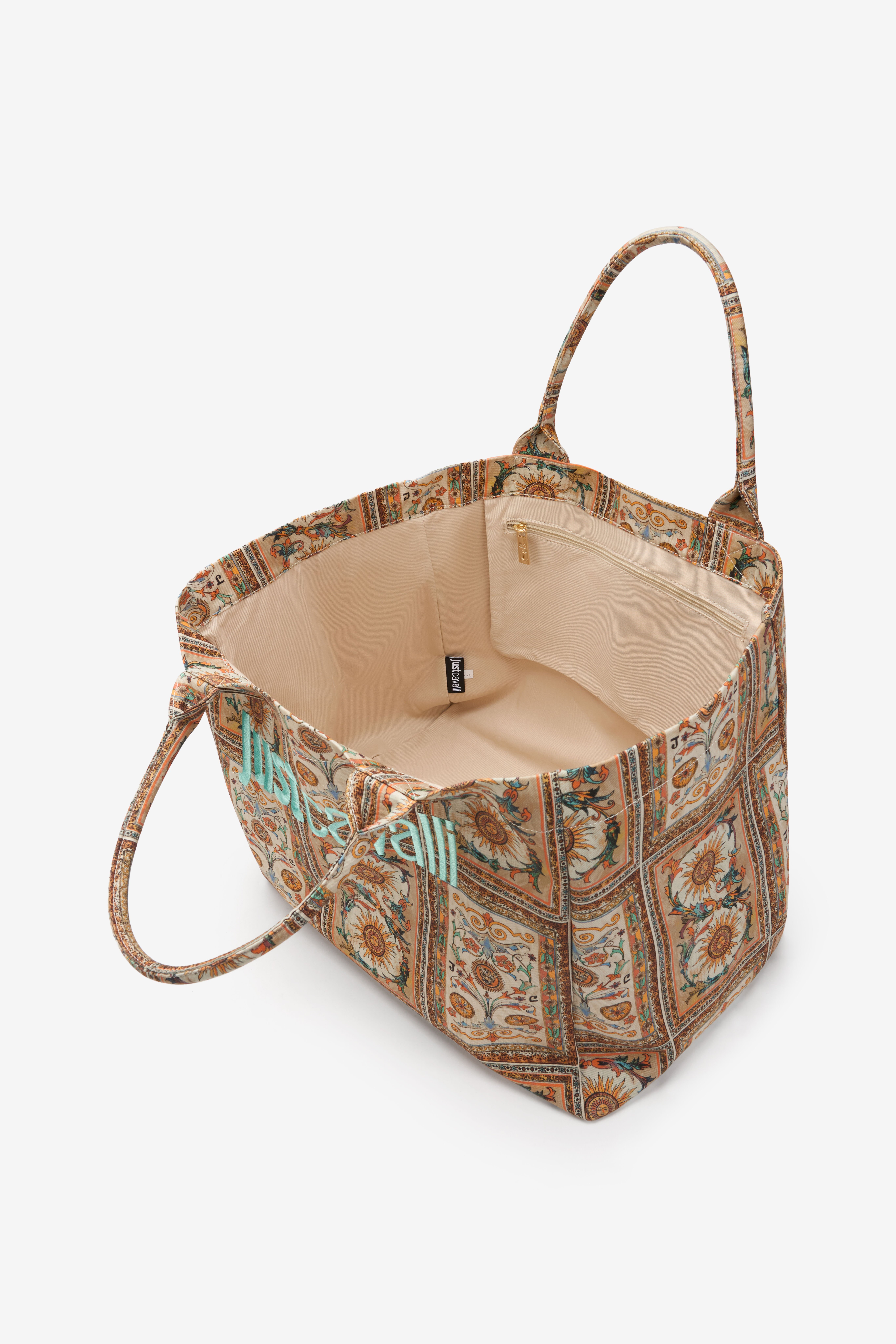 JC Shopping Bag With Persian Tarot Print 744 BEIGE + 217 AZZU WFB118-WF448