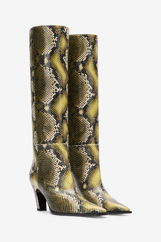 RC Kniehohe Stiefel Mit Pythonprägung Dunkelgrün TKS011-PZS05