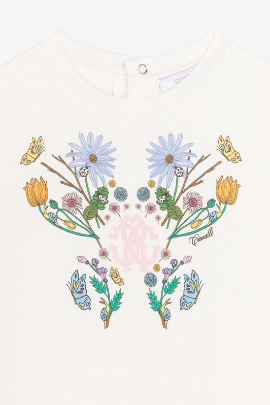 JU Flower And RC Monogram-Print Cotton T-Shirt White RJT60G-JD001
