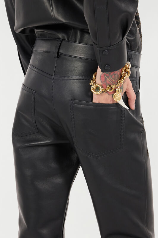RC Pantaloni In Pelle Con Rose Traforate Nero UKP200-PN106