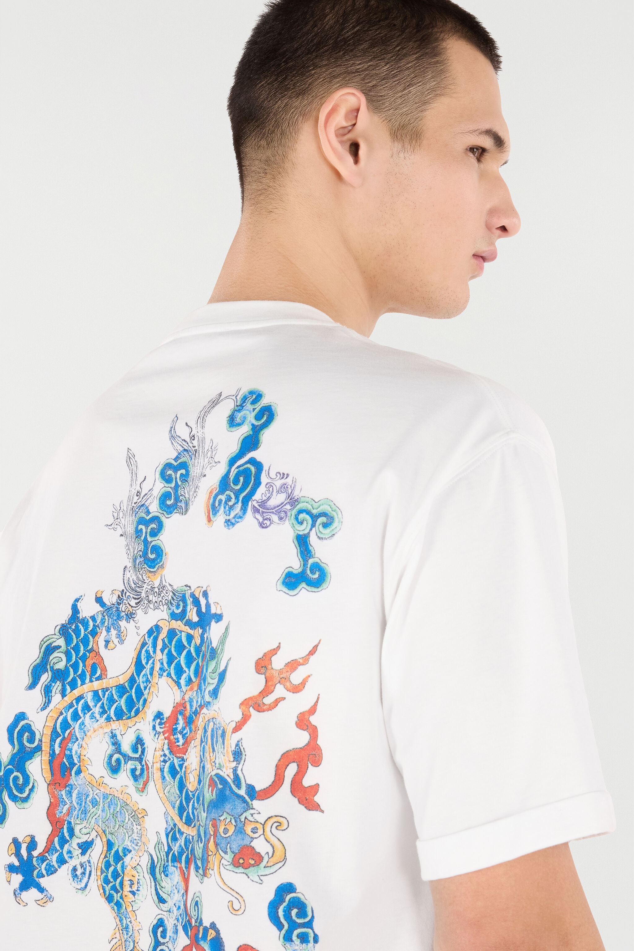 RC Cotton T-Shirt with Dragon and Logo White VRT62F-JD060