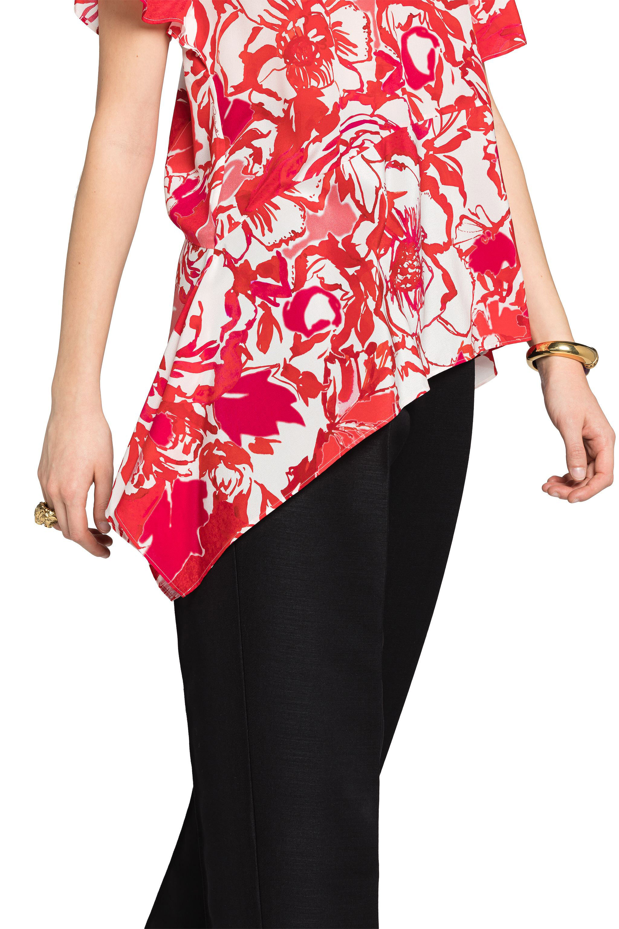 RC Rose-Print Silk Top Red IQT602-SQP69
