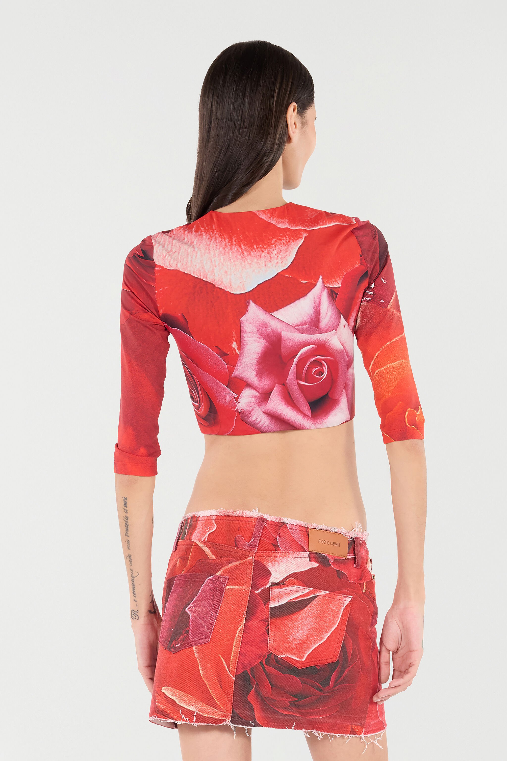 RC Rose-Print Crop Top Red UKT608-LNN48