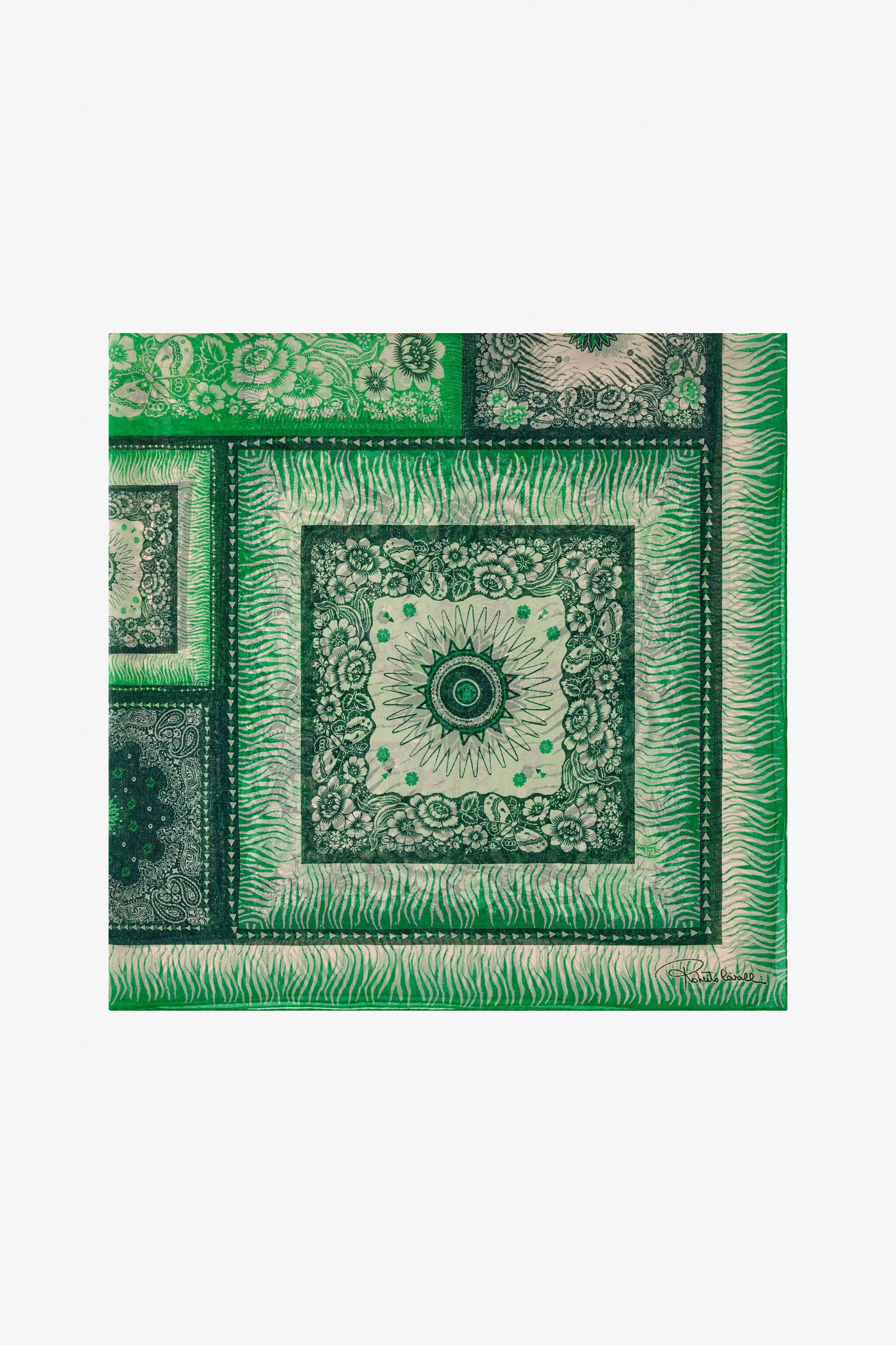 RC Scialle In Seta Con Motivo Zebra E Logo Verde TALR31-IR048