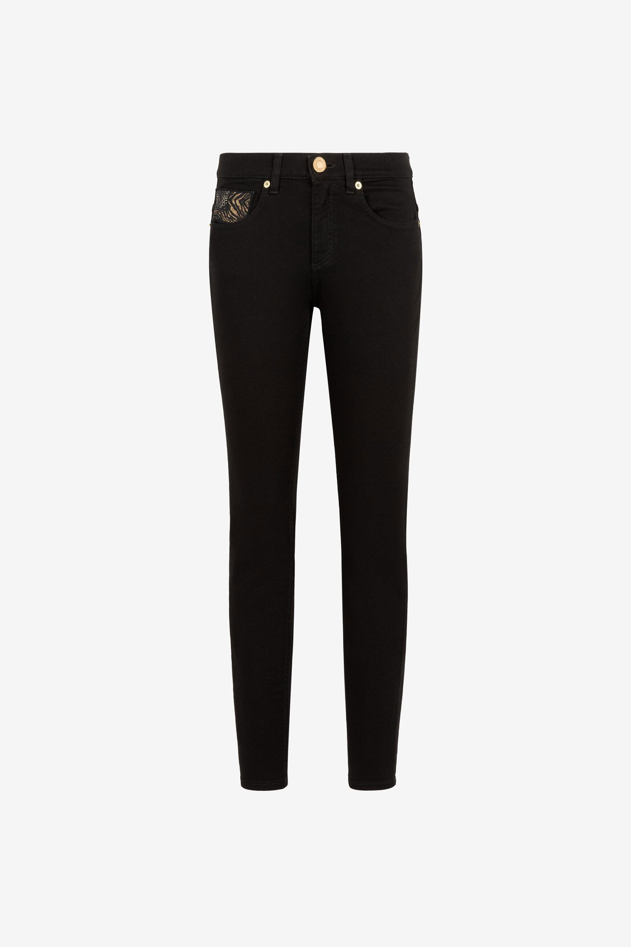 RC Animalier Patchwork-Print Appliqué Slim-Fit Jeans Black NQJ232-DE001