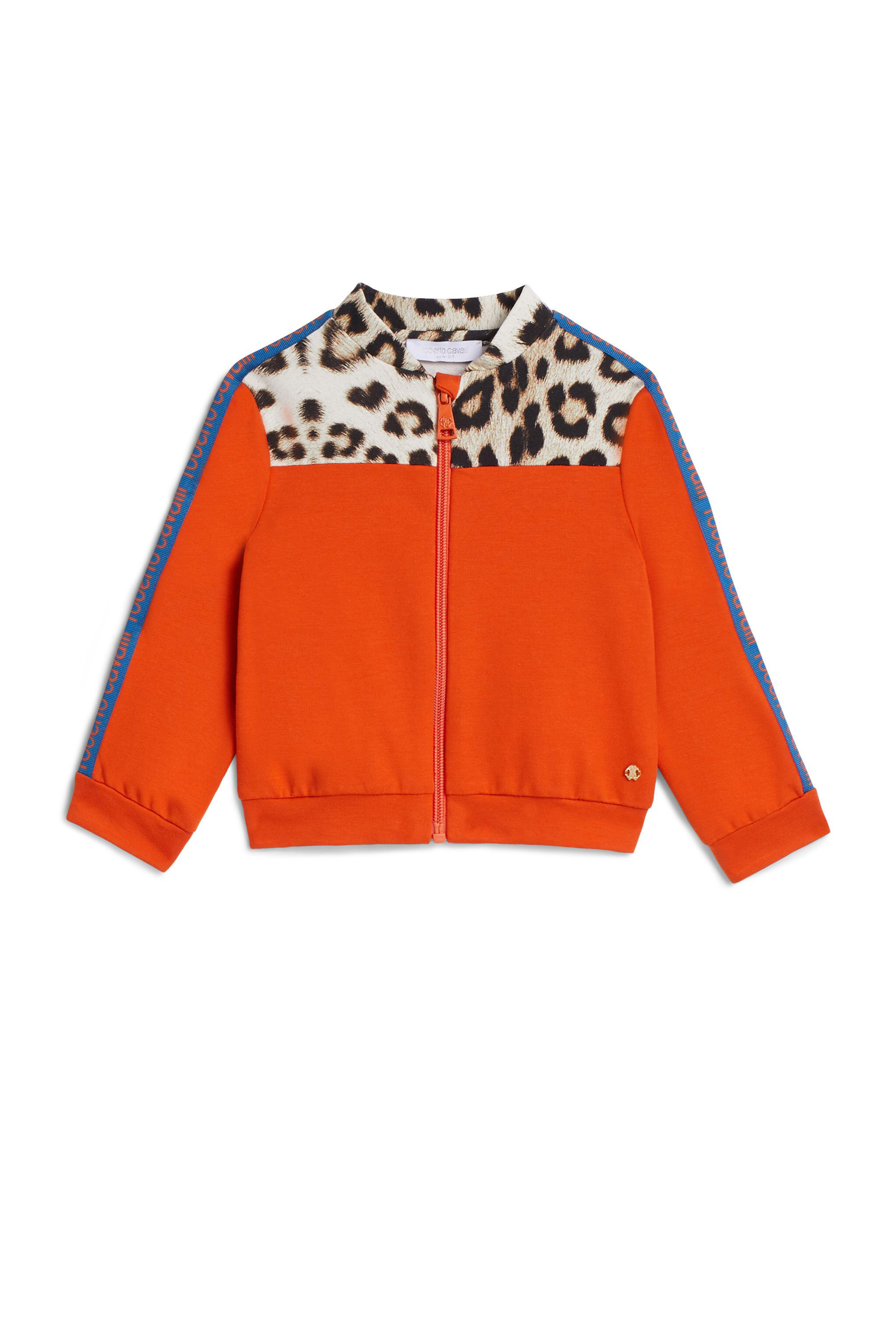 JU Leopard appliqué zipped sweatshirt ORANGE IJT925-CF042