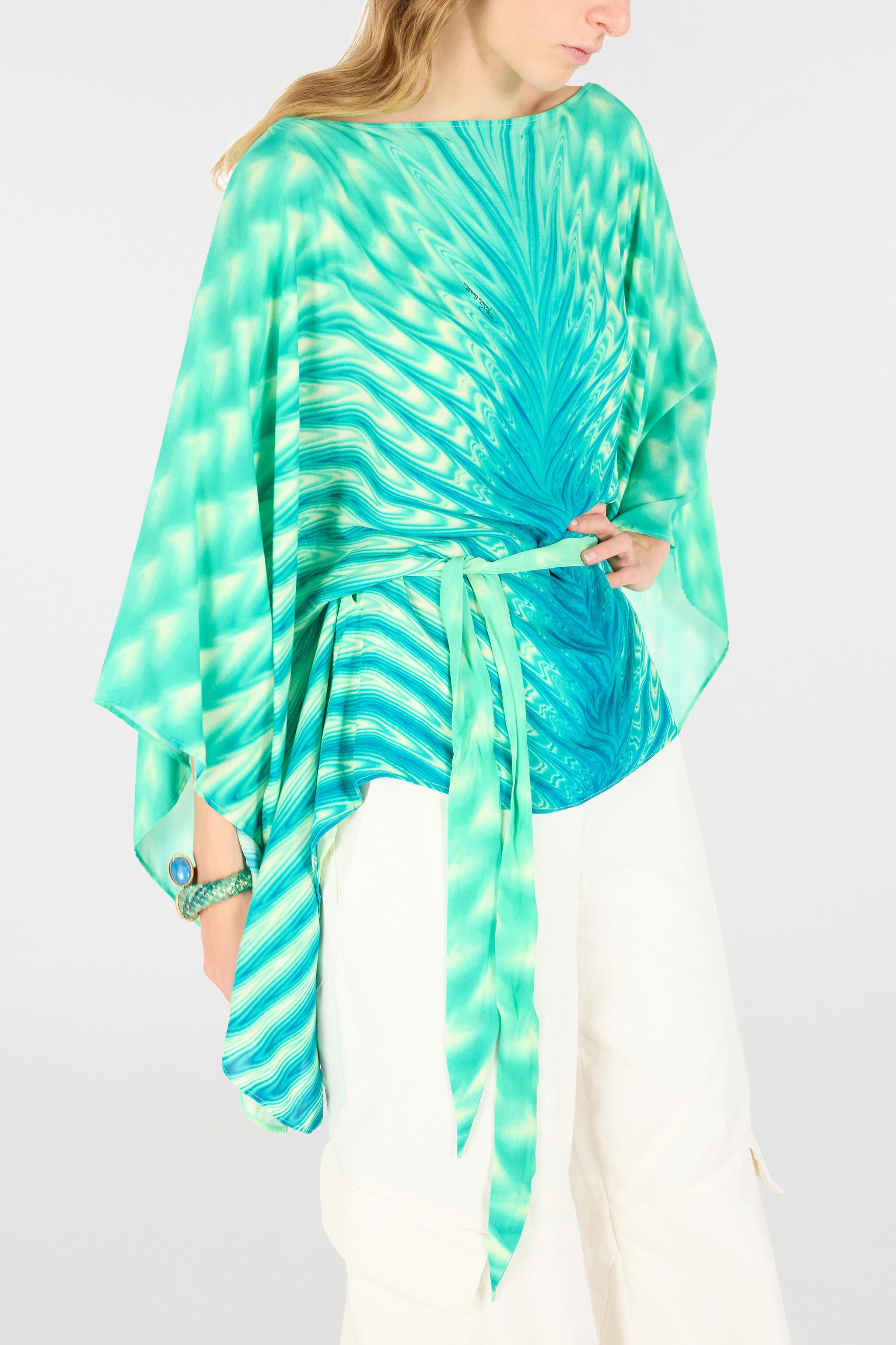 RC Kaftan mit Gürtel und Print Allover Hellgrün UKT725-KWN47