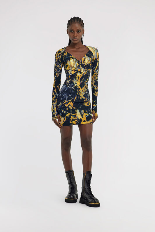 RC Marble print Dress Yellow TWT135-LNN19