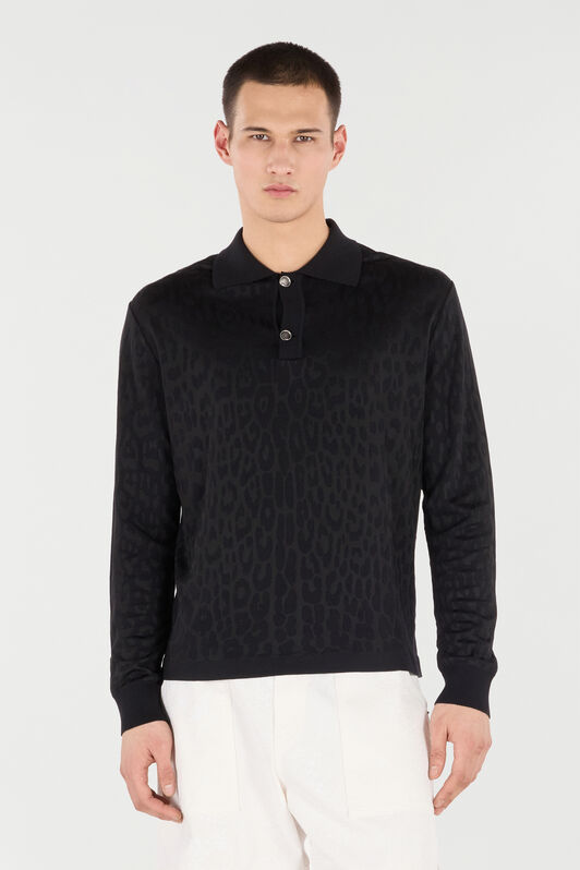 RC Long-Sleeve Knit Polo Shirt with Jaguar Skin RC Long-Sleeve Knit Polo Shirt with Jaguar Skin Black VRM641-MQ028