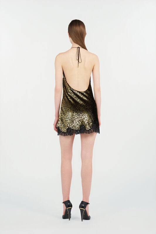RC Macro Leopard Print Silk Slip Dress RC Macro Leopard Print Silk Slip Dress BLACK/GOLD WKT143-FT061