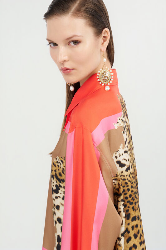 RC Cavalli Pop Print Silk Dress CORAL RED WQT160-OZR33