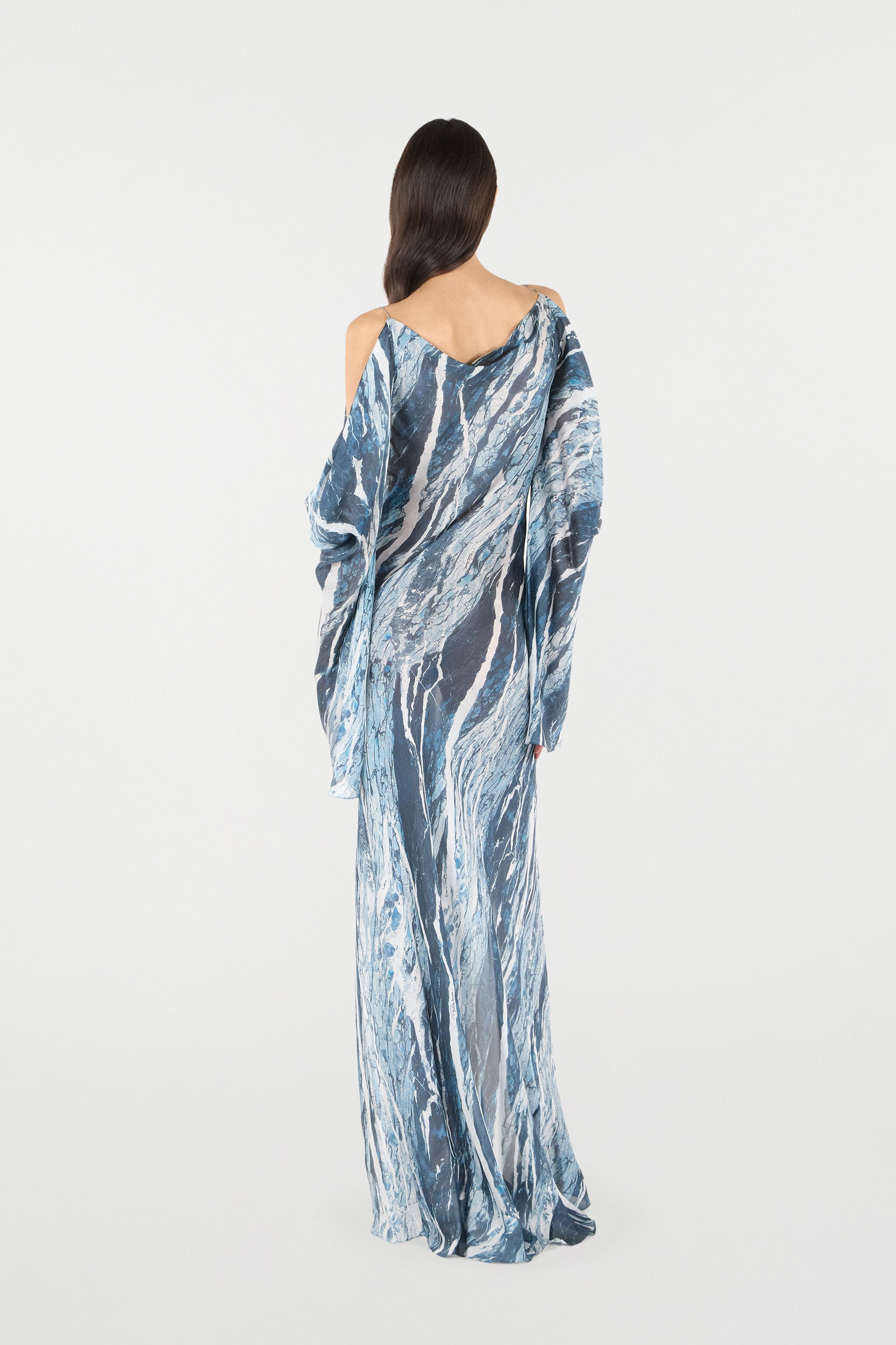 RC Fließendes Kleid mit Print Marble Dunkelblau UKT117-CTN22
