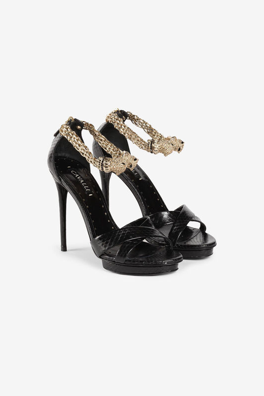RC Crystal-Embellished Panther Head Sandals Black OQS032-PA001