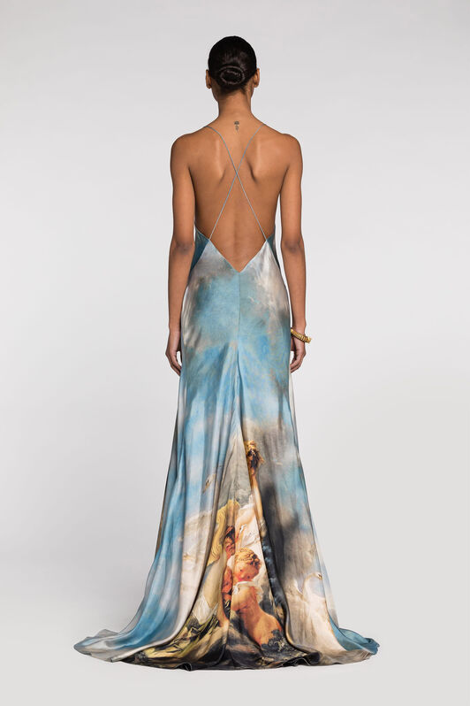 RC Painting-Print Silk Maxi Dress Light blue QWT138-4QG38
