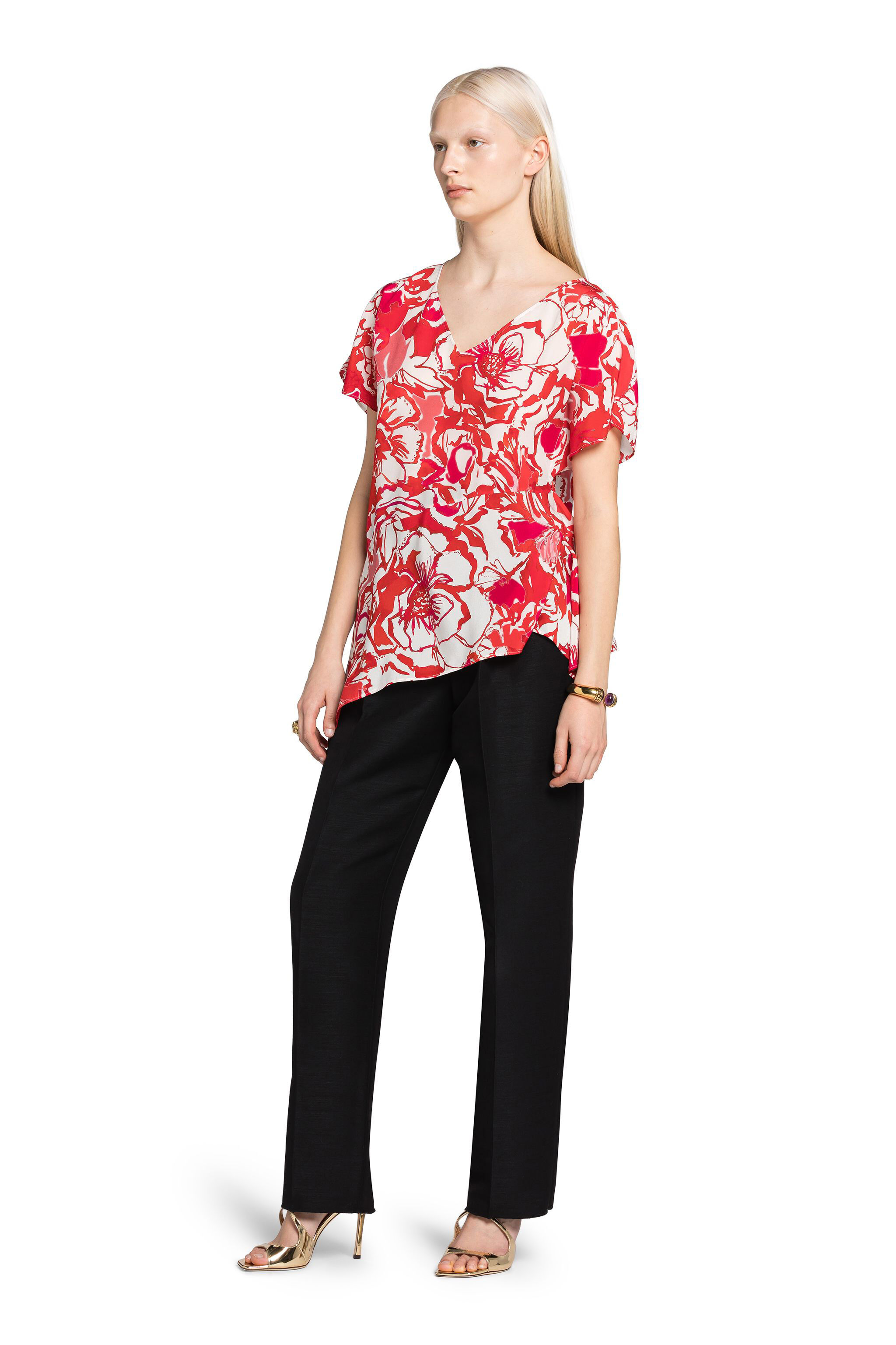 RC Rose-Print Silk Top Red IQT602-SQP69