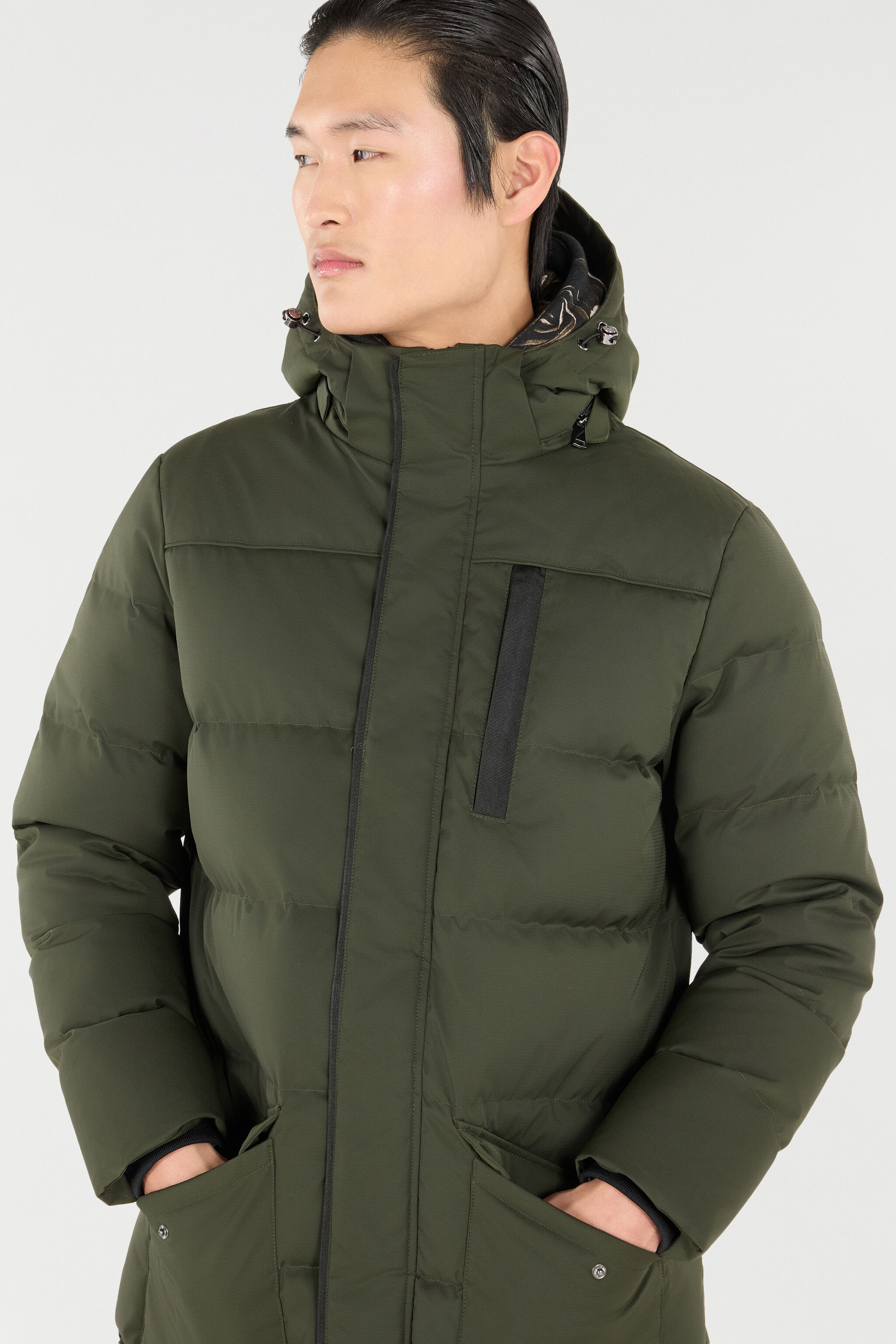 RC Long Quilted Down Jacket with Hood MILITARY GREEN OOT40G-DJ001