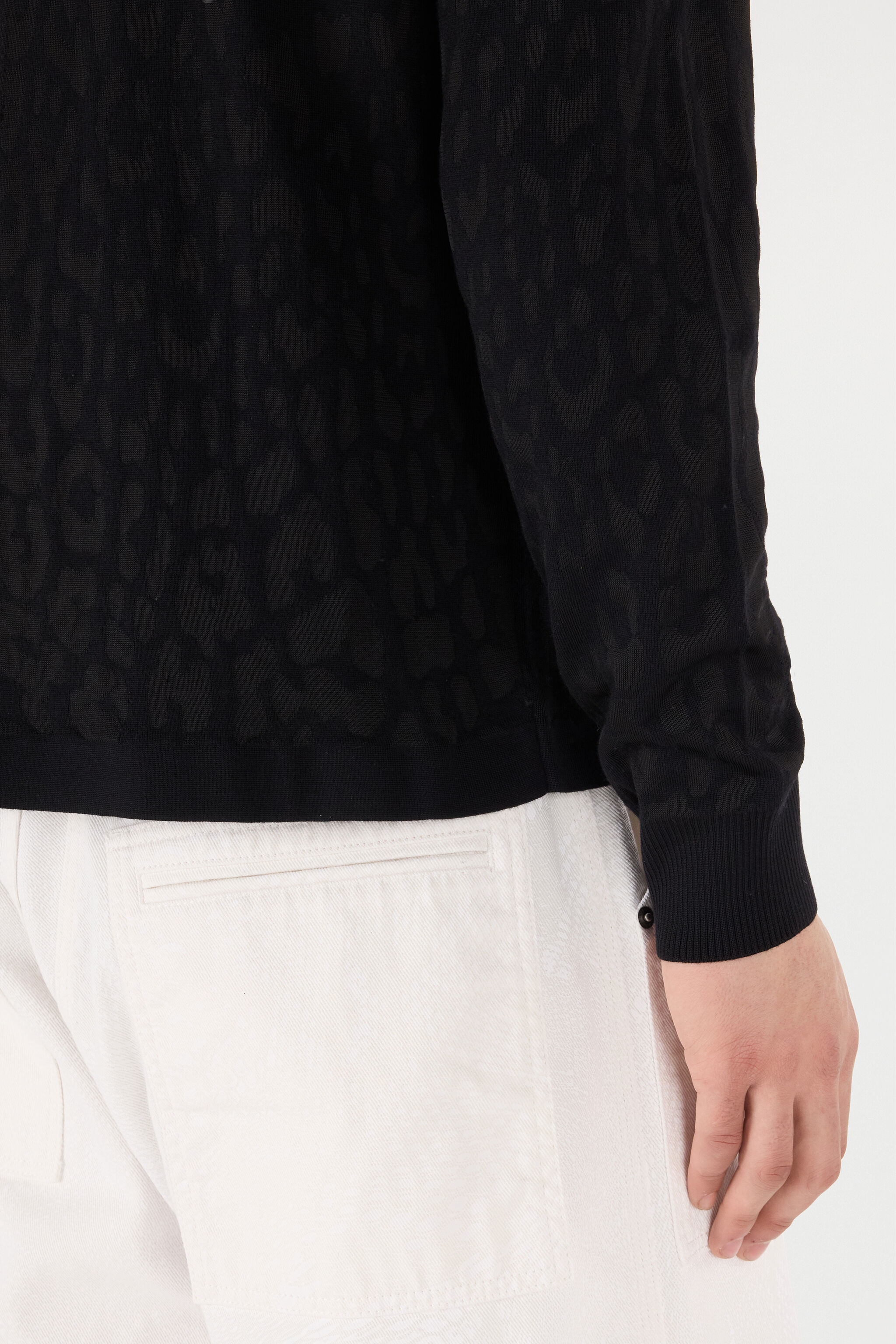 RC Long-Sleeve Knit Polo Shirt with Jaguar Skin Black VRM641-MQ028