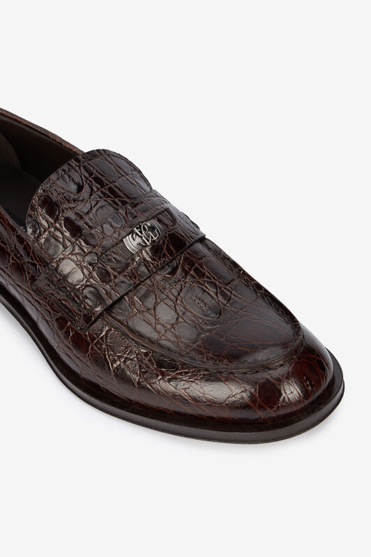 RC Brown Leather Loafers with Crocodile Effect Black URS041-PZU02