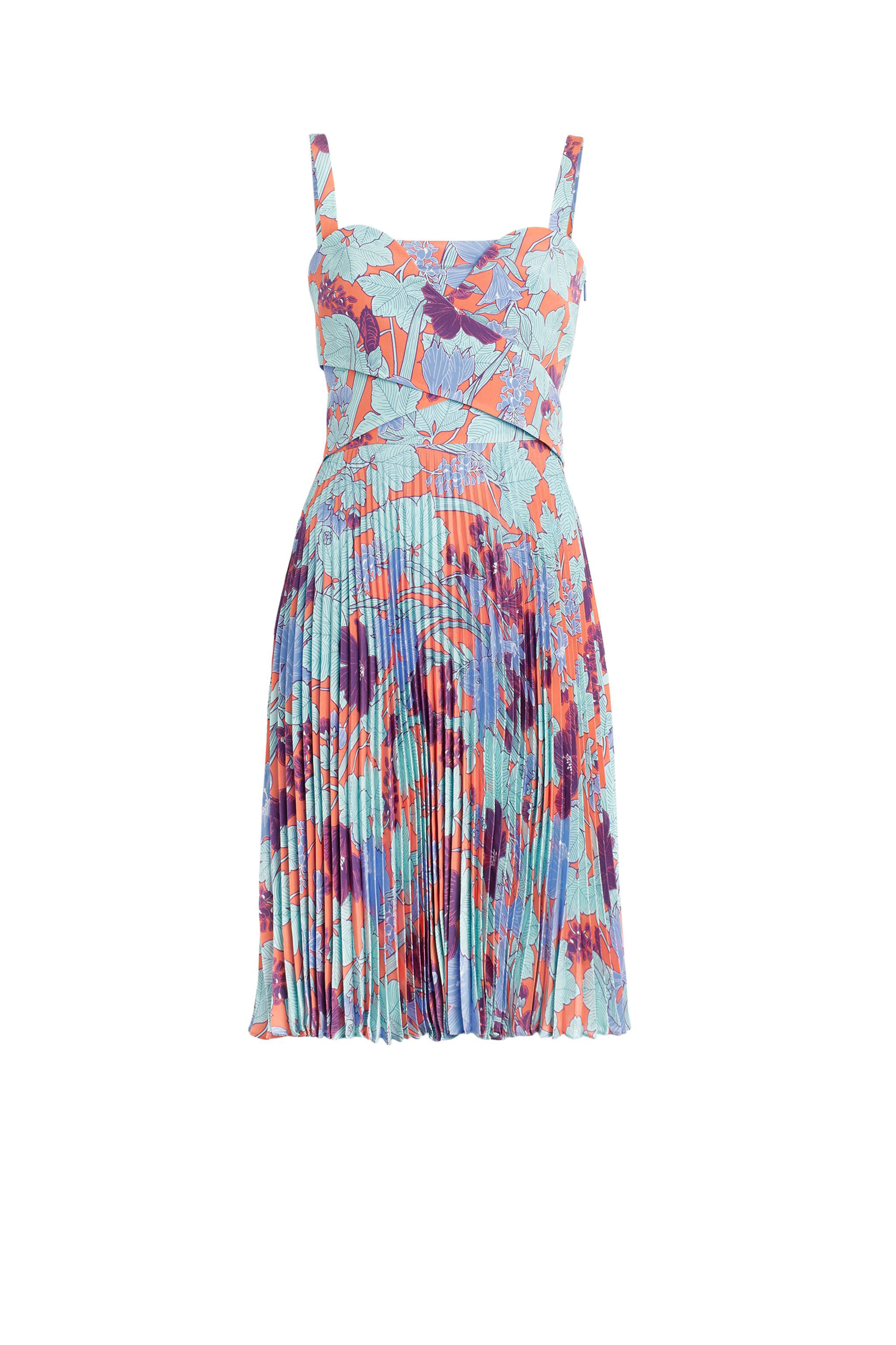 RC Summer Garden silk pleated dress CORAL/IRIS HQT145-SQM13