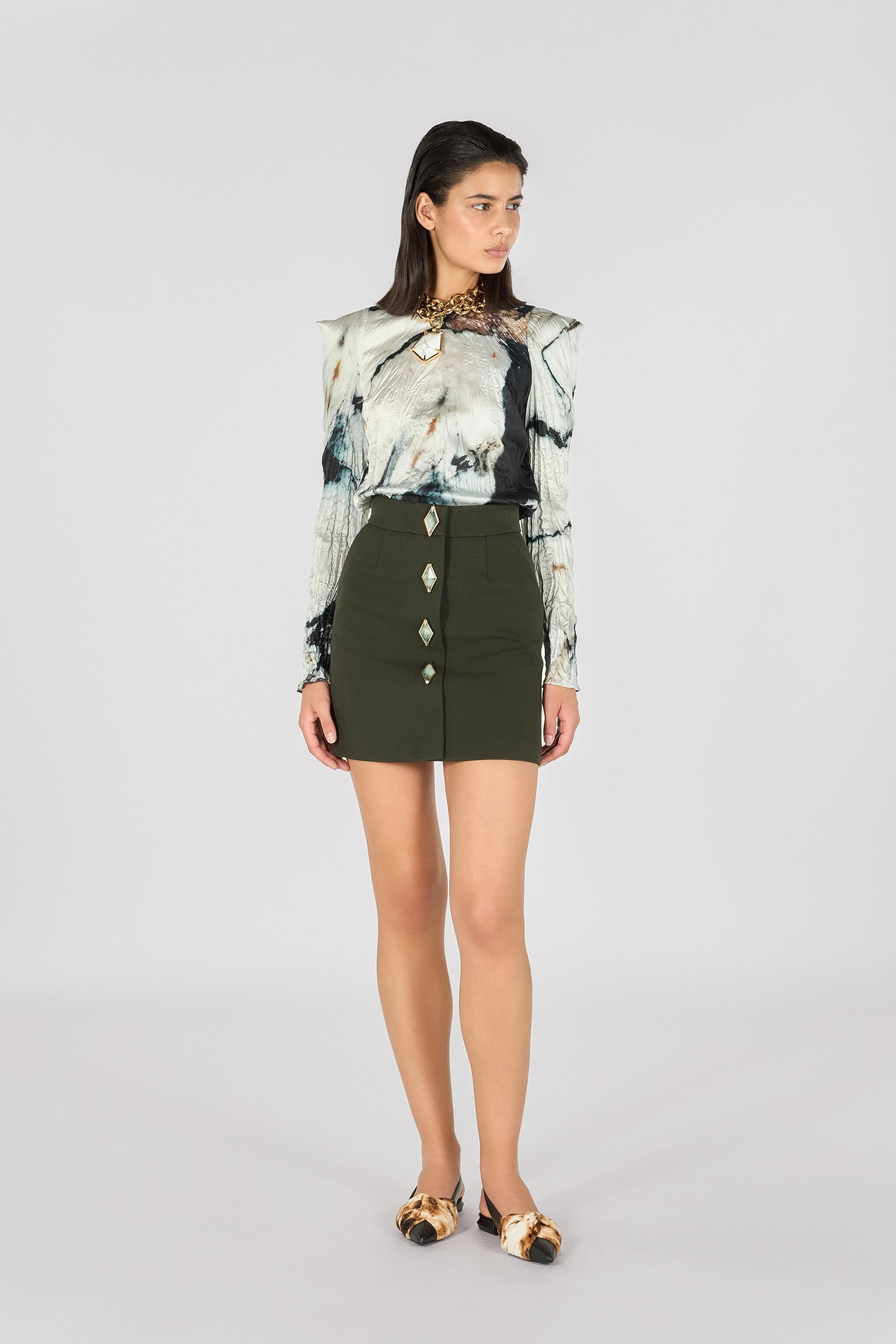 RC Mini skirt with jewel buttons Dark green TWT303-WP059