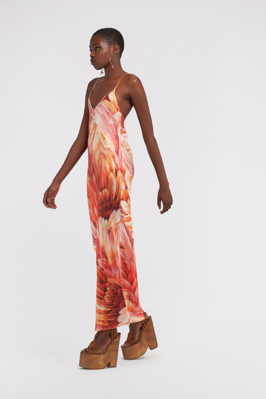 RC Plumage print long dress Orange SWT151-4QL71