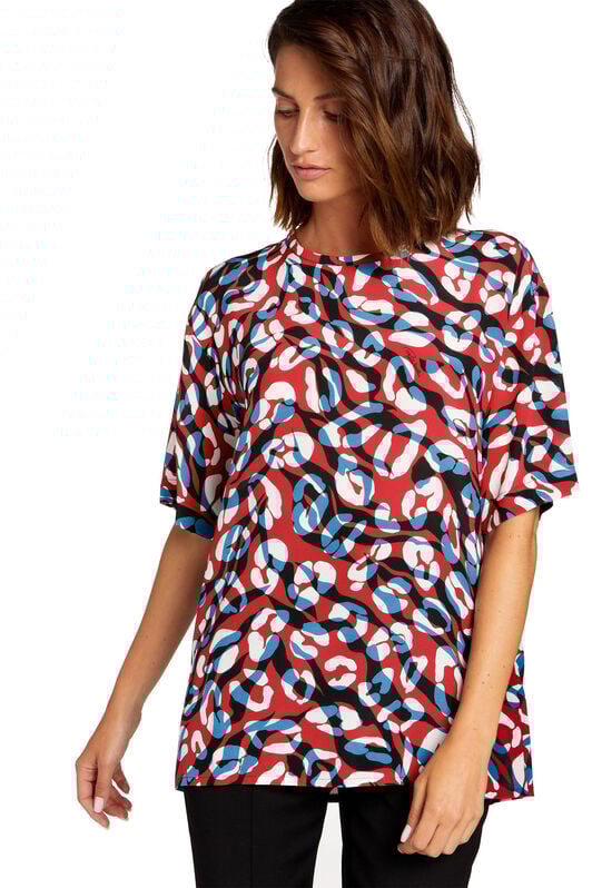 RC Tiger and Jaguar-Print Silk T-Shirt RED/LAPIS JQT644-SQS04