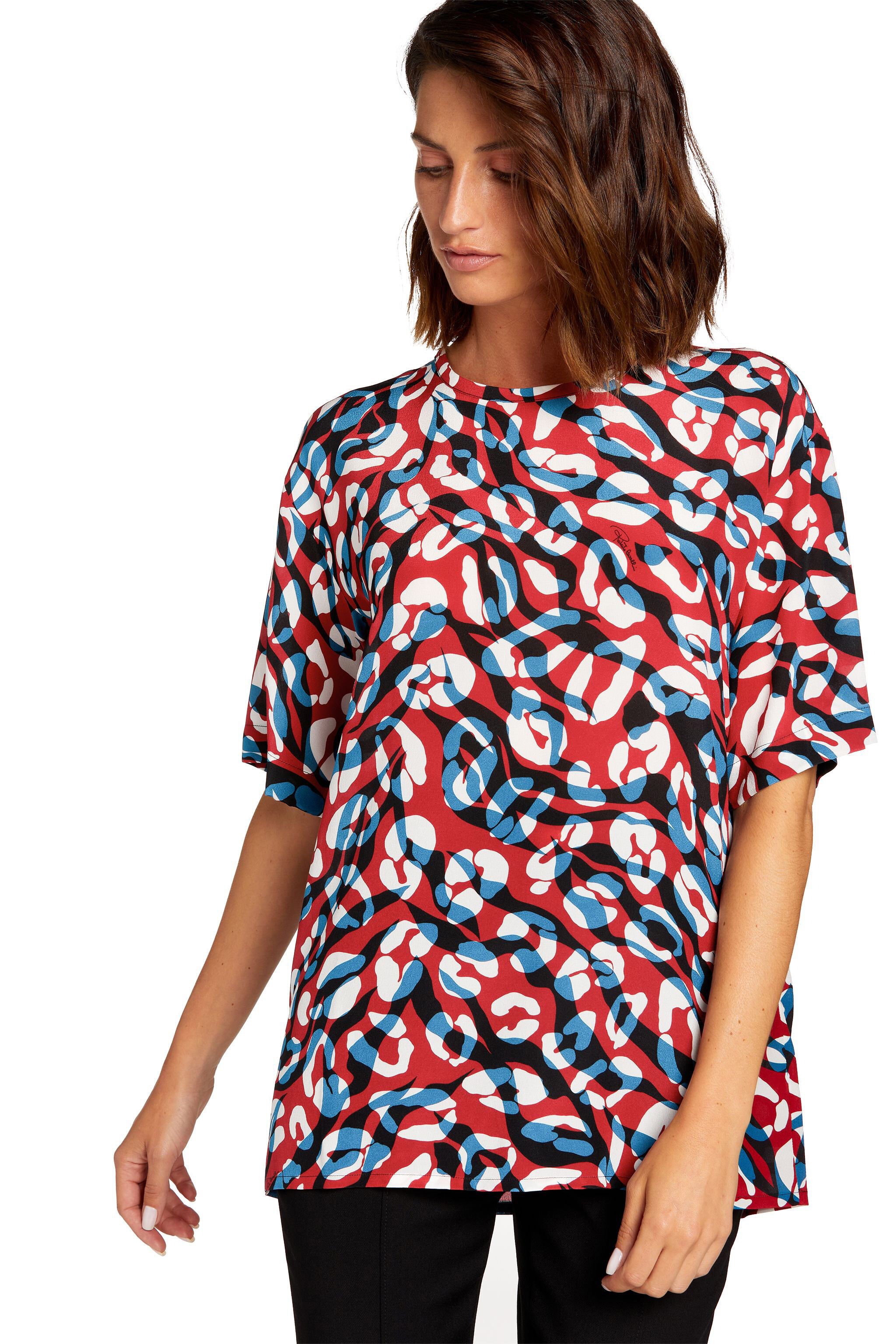 RC Tiger and Jaguar-Print Silk T-Shirt RED/LAPIS JQT644-SQS04