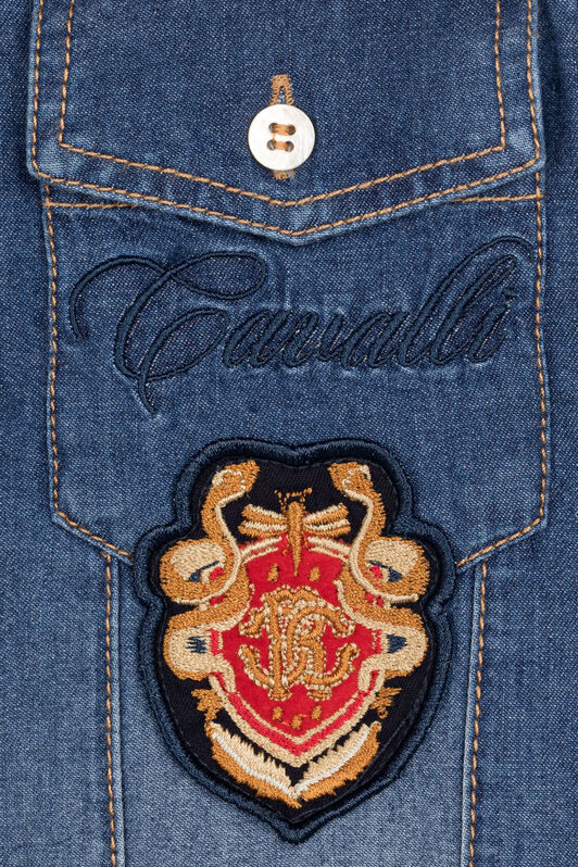 JU RC Monogram Crest-Appliqué Denim Shirt Dark blue PJJ700-DS015