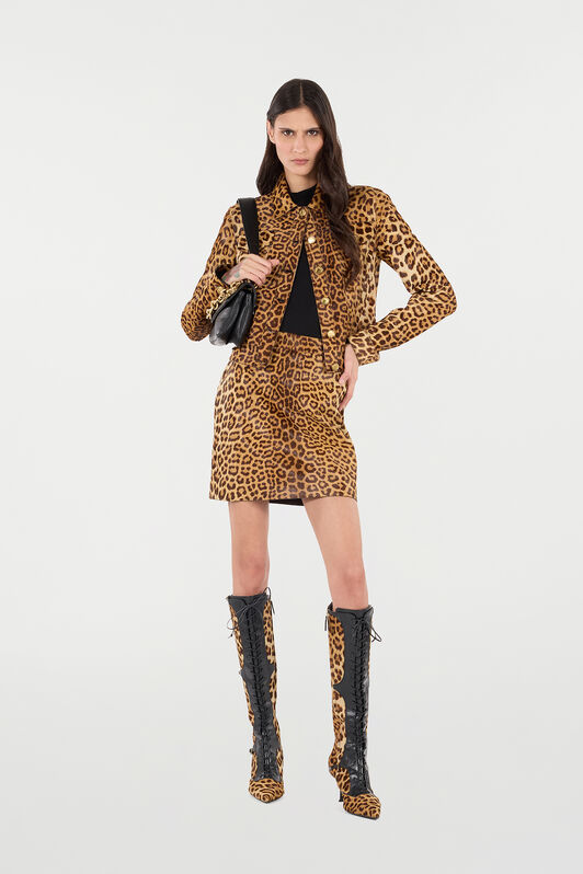 RC Leather Jacket with Leopard Skin Print Brown VKP400-ZV012