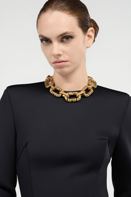 RC Chain Necklace with Crystals and Tiger Skin Design Gold VKG022-AM011