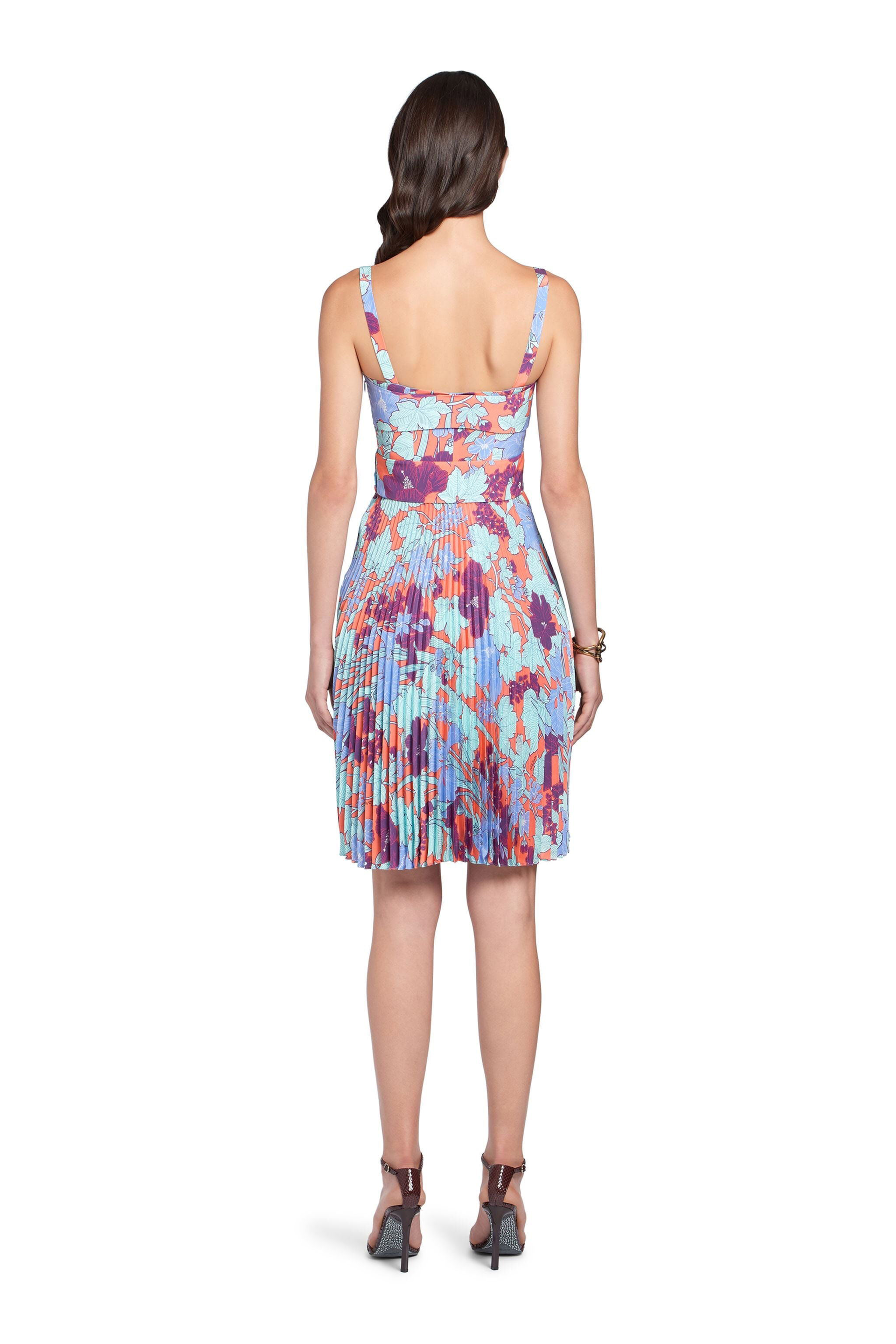 RC Summer Garden silk pleated dress CORAL/IRIS HQT145-SQM13