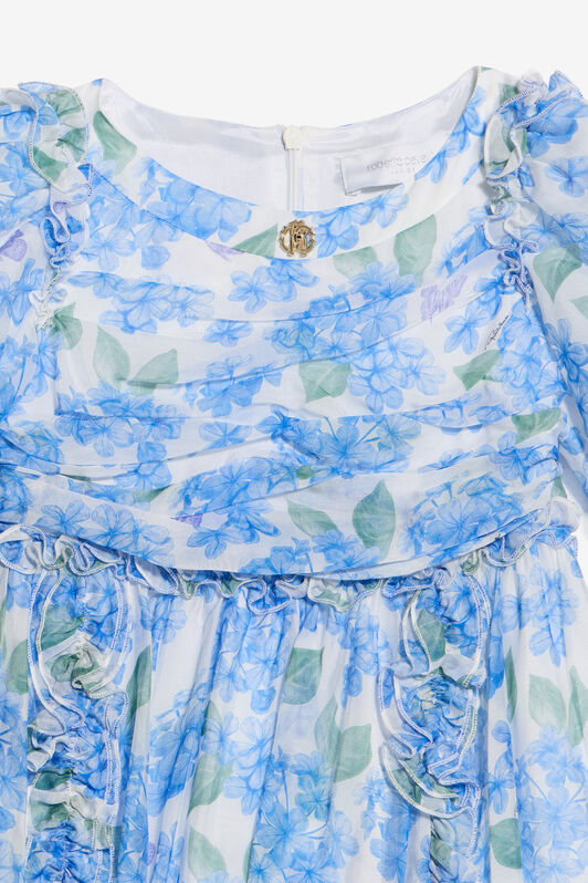 JU Kleid Aus Seidenmischung Mit Plumago-Print WHITE/BLUE WJT10L-6DR13