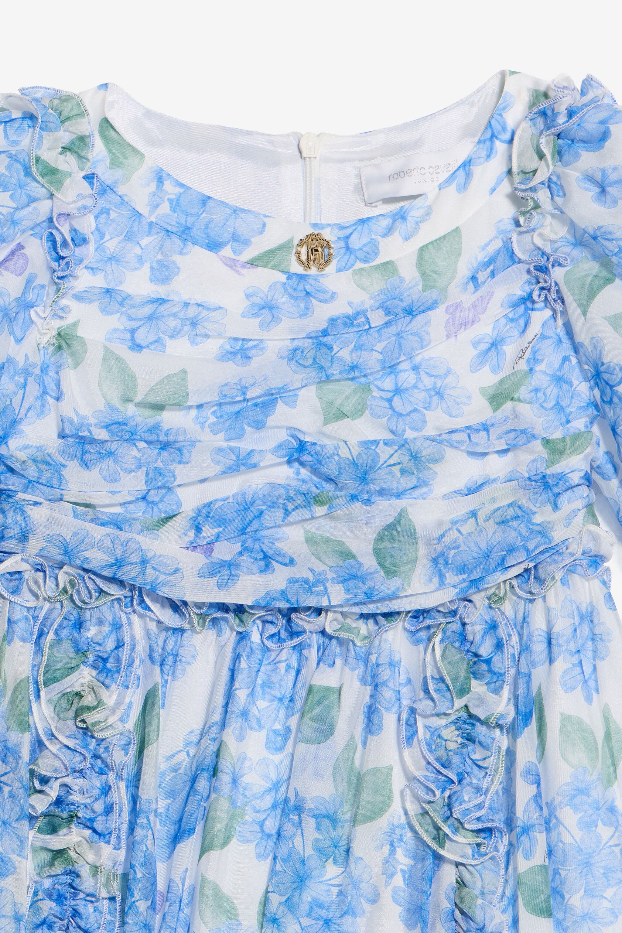 JU Kleid Aus Seidenmischung Mit Plumago-Print WHITE/BLUE WJT10L-6DR13