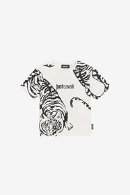 JC Weißes T-Shirt Mit Tiger-Print und Logo CLOUD DANCER WFT61D-5B006