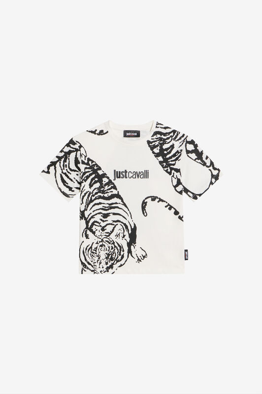 JC Weißes T-Shirt Mit Tiger-Print und Logo CLOUD DANCER WFT61D-5B006