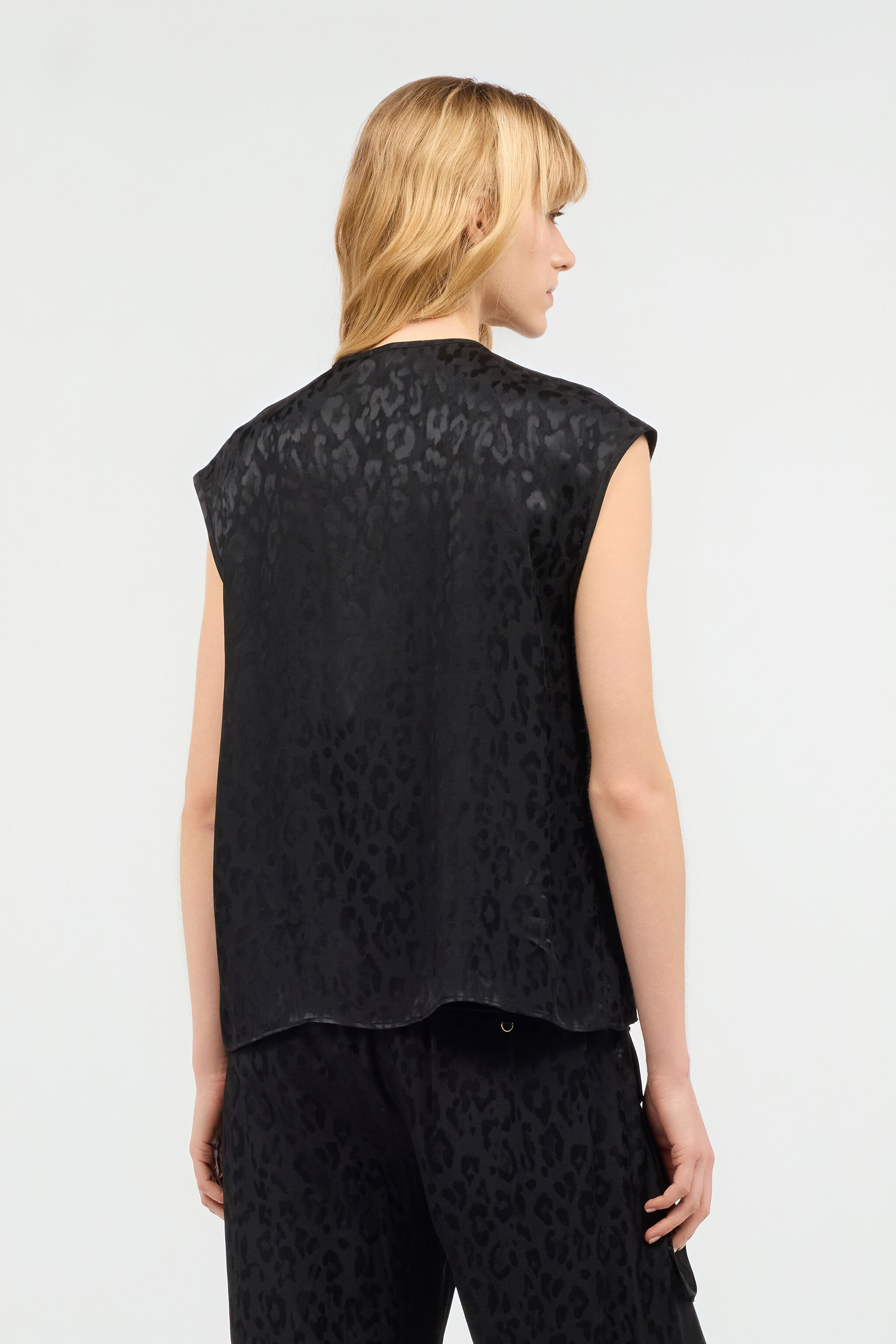 JC Sleeveless Top With Jaguar Skin Design Black UFT153-UF219