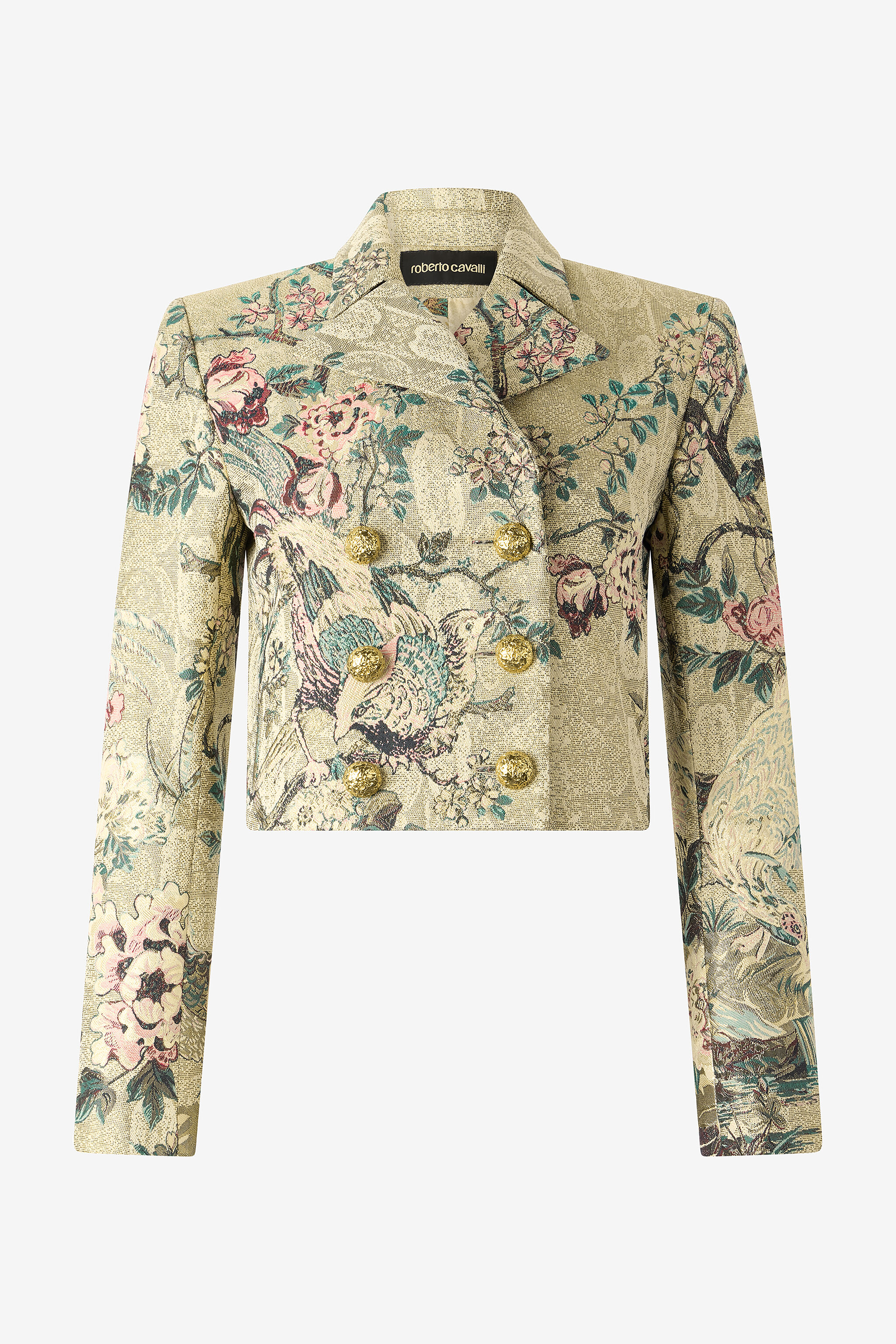 RC Cropped Jacket with Floral and Pheasant Motif Ivory/Pink VKT403-DJ084