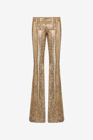 ${brand} Pantaloni Dorati In Pelle Con Stampa Python E Aperture ${colorDescription} ${masterID}