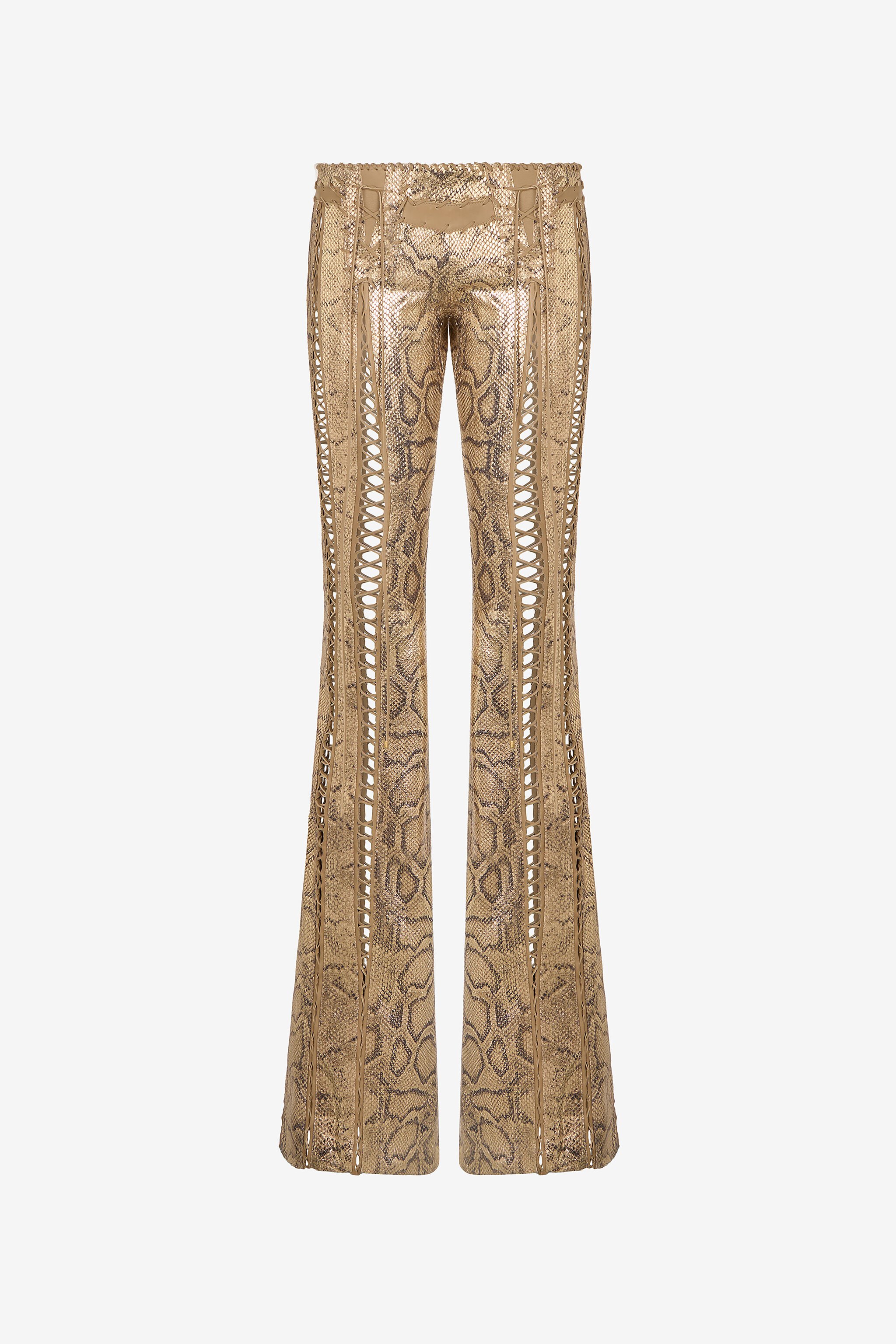 RC Pantaloni Dorati In Pelle Con Stampa Python E Aperture GOLD WWP203-PN053