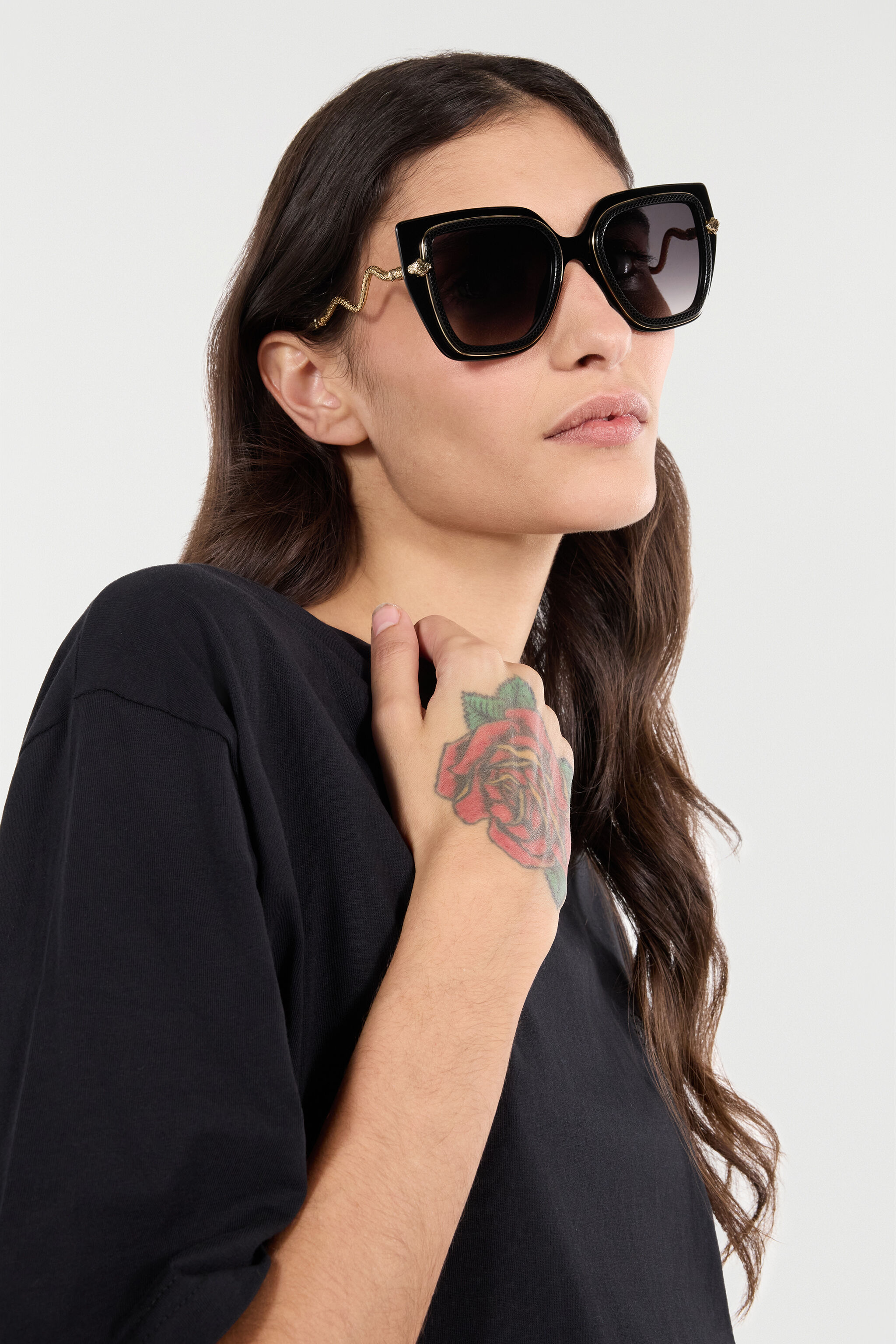 RC Wide and feminine front sunglasses with double ring decoration Black UALD06-ID201