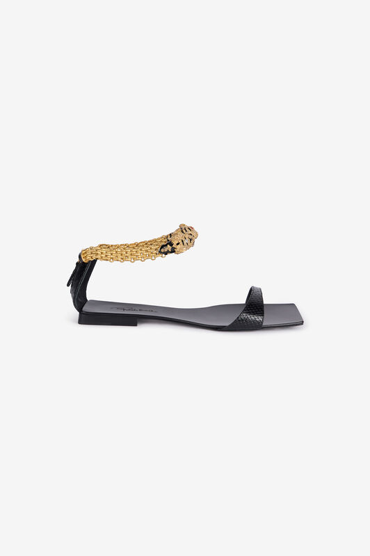 RC Sandali Bassi Con Tigri Gioiello e Stampa Serpente Nero UKS050-PZ579