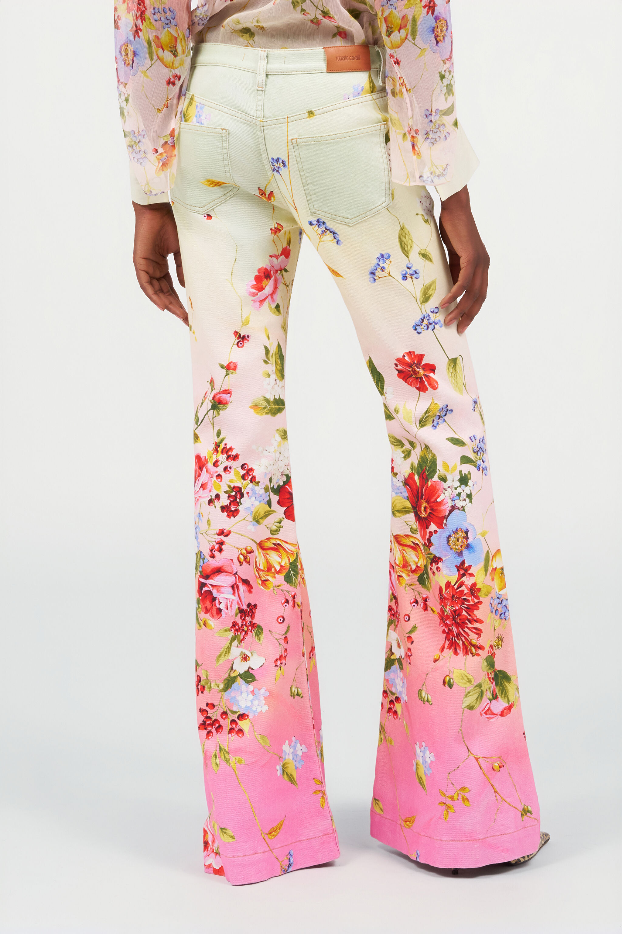 Miami Flowers Print Flare Pants in GREEN/FUCHSIA for Women