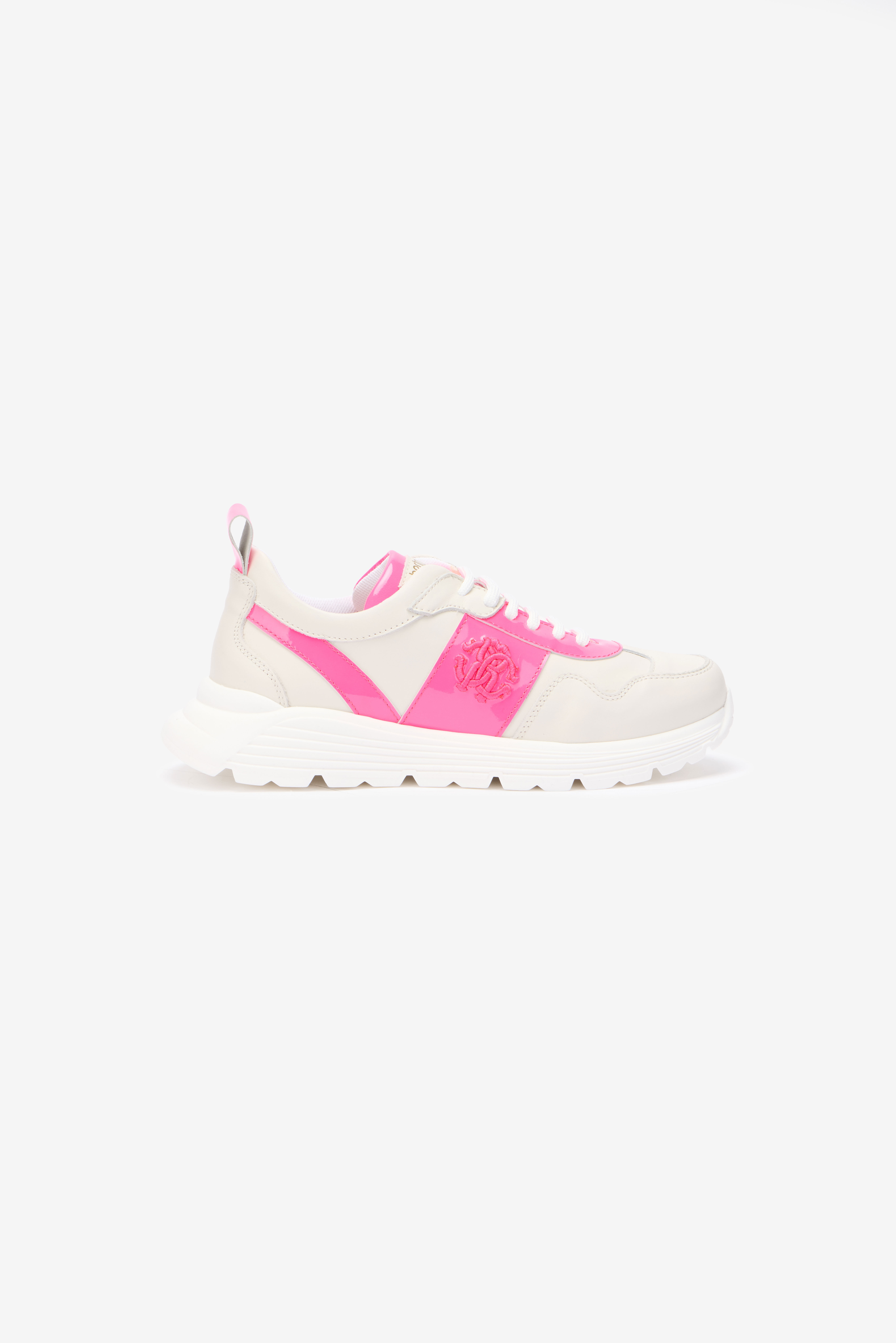 RC White And Pink Leather Running Shoes With Monogram RC WHITE /FUXIA QOS01H-PZO14
