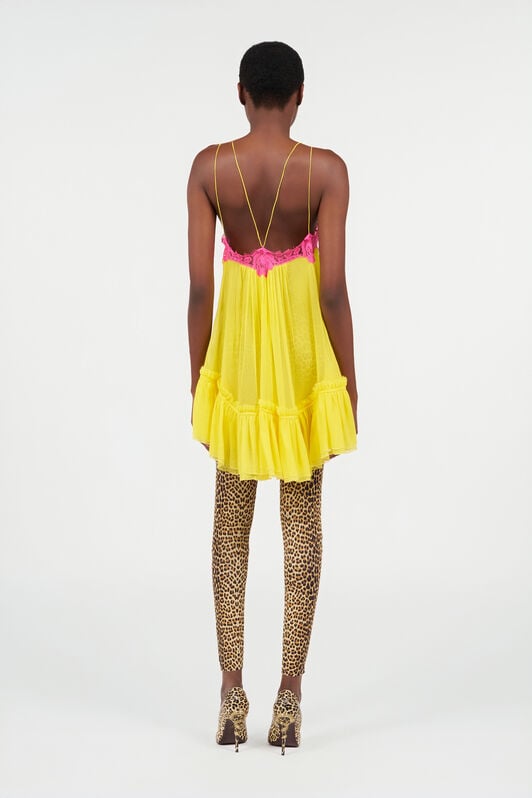 RC Abito in Chiffon con Dettaglio in Pizzo YELLOW WQT135-CQ002