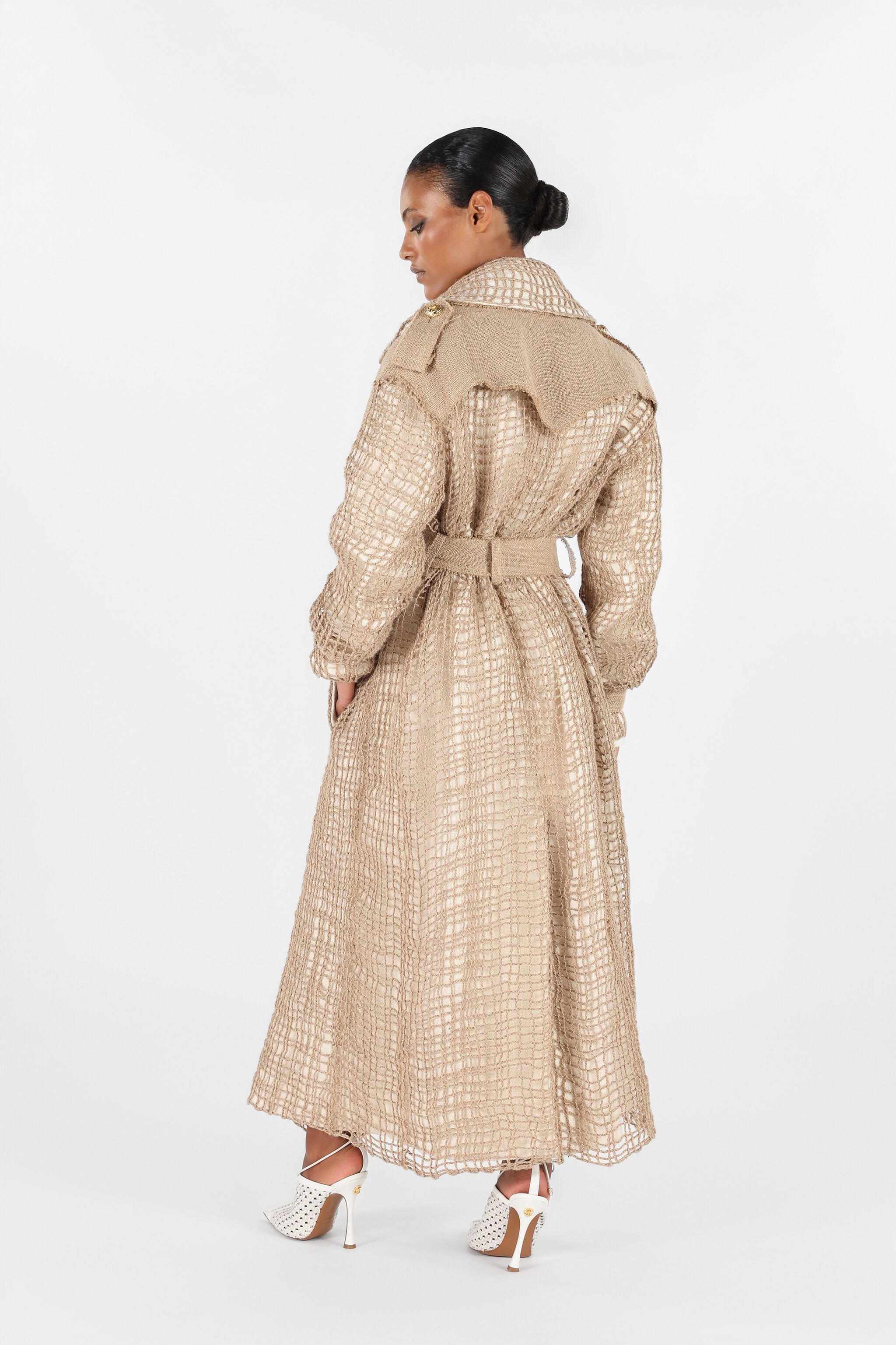 RC Grid Trench Coat with belt Light Brown UWR503-FY073